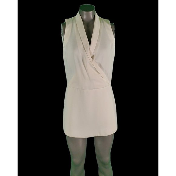 TopShop Tuxedo Romper Wrap Sleeveless Dress Skort Dress Ivory Crepe Satin Sz 6 - Picture 4 of 12